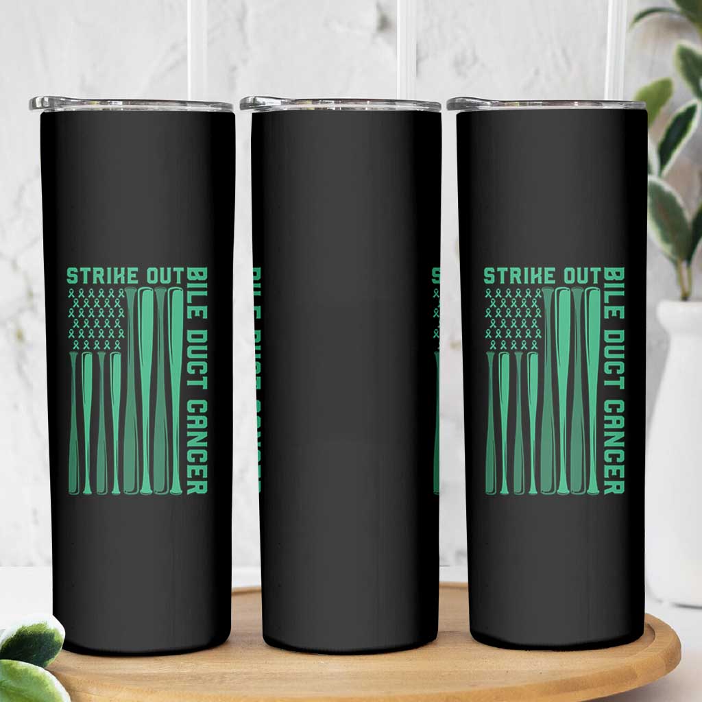 Strike Out Bile Duct Cancer Skinny Tumbler Baseball American Flag Hope Gift