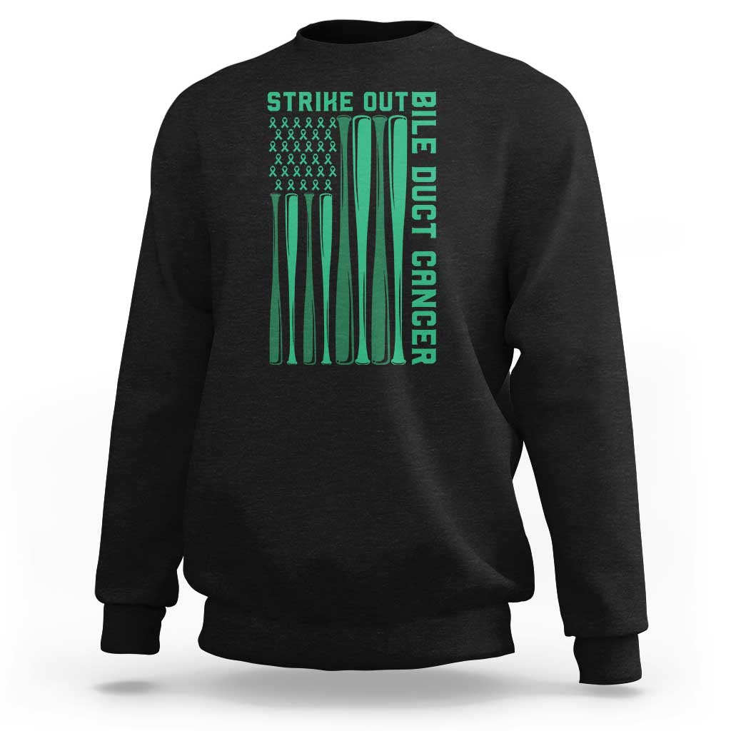 Strike Out Bile Duct Cancer Sweatshirt Baseball American Flag Hope Gift
