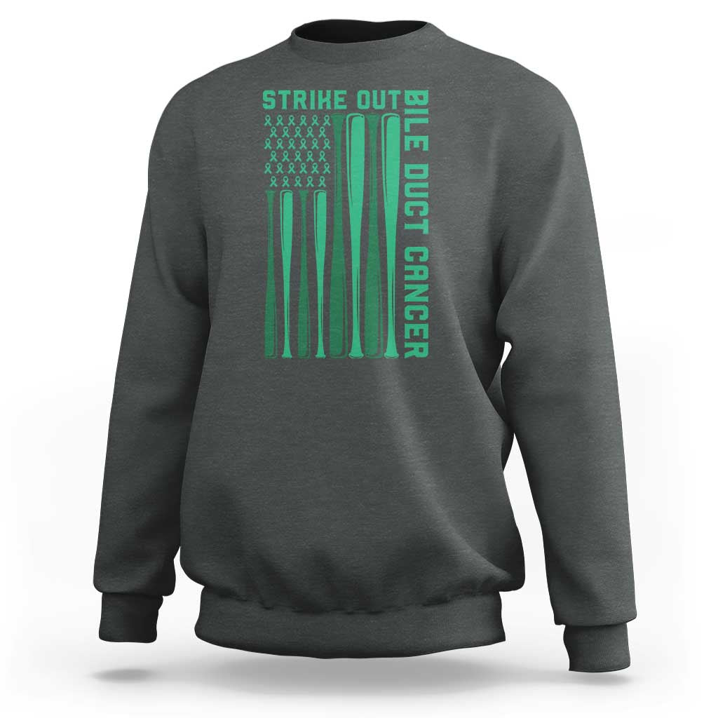 Strike Out Bile Duct Cancer Sweatshirt Baseball American Flag Hope Gift