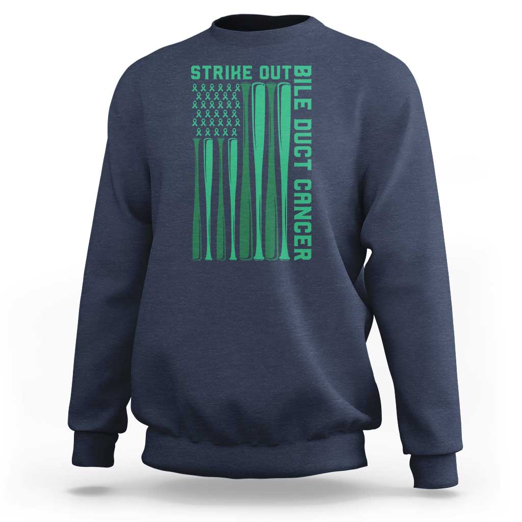 Strike Out Bile Duct Cancer Sweatshirt Baseball American Flag Hope Gift