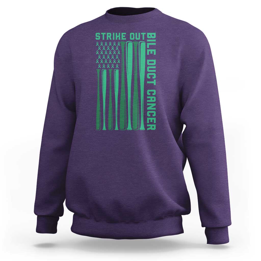 Strike Out Bile Duct Cancer Sweatshirt Baseball American Flag Hope Gift