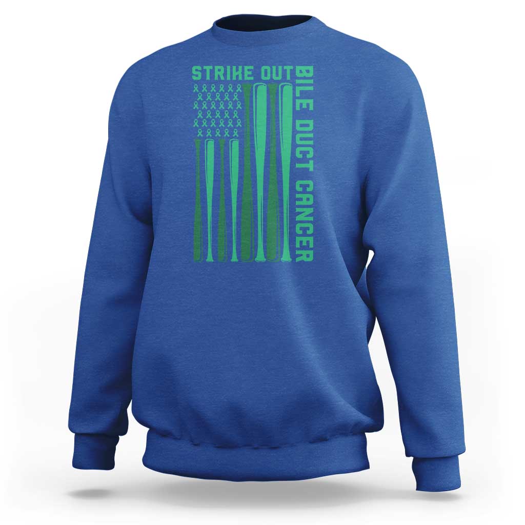 Strike Out Bile Duct Cancer Sweatshirt Baseball American Flag Hope Gift