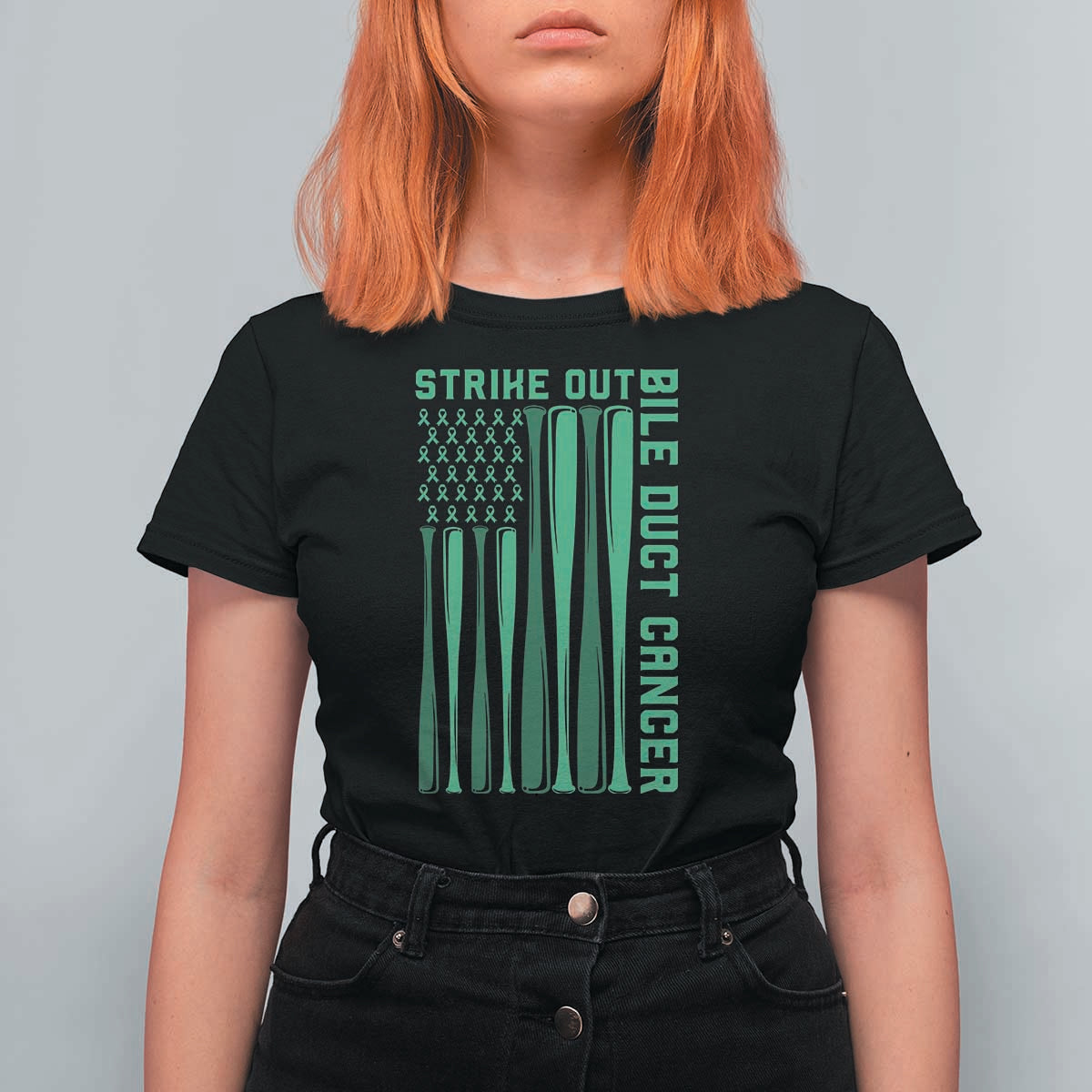 Strike Out Bile Duct Cancer T Shirt For Women Baseball American Flag Hope Gift