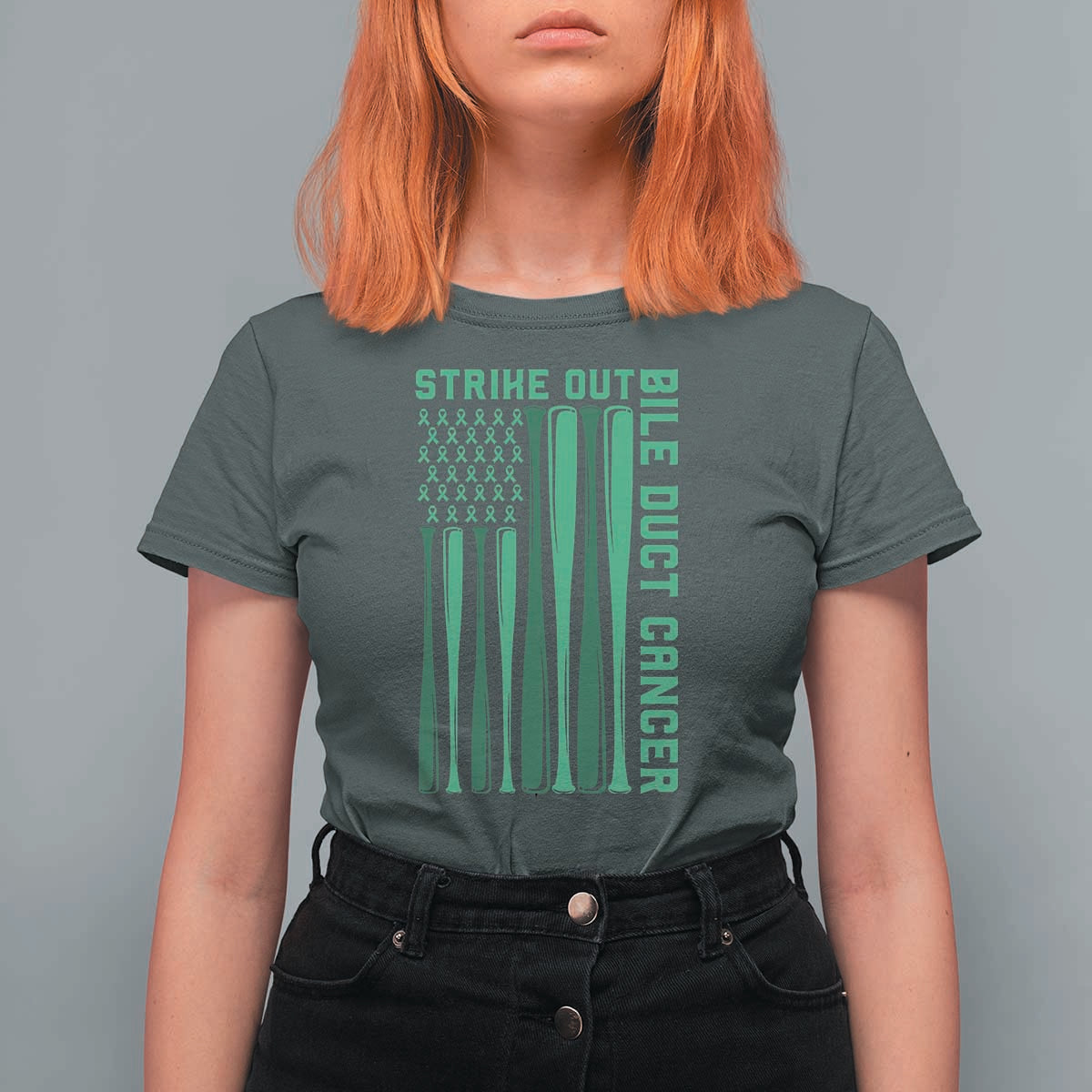 Strike Out Bile Duct Cancer T Shirt For Women Baseball American Flag Hope Gift