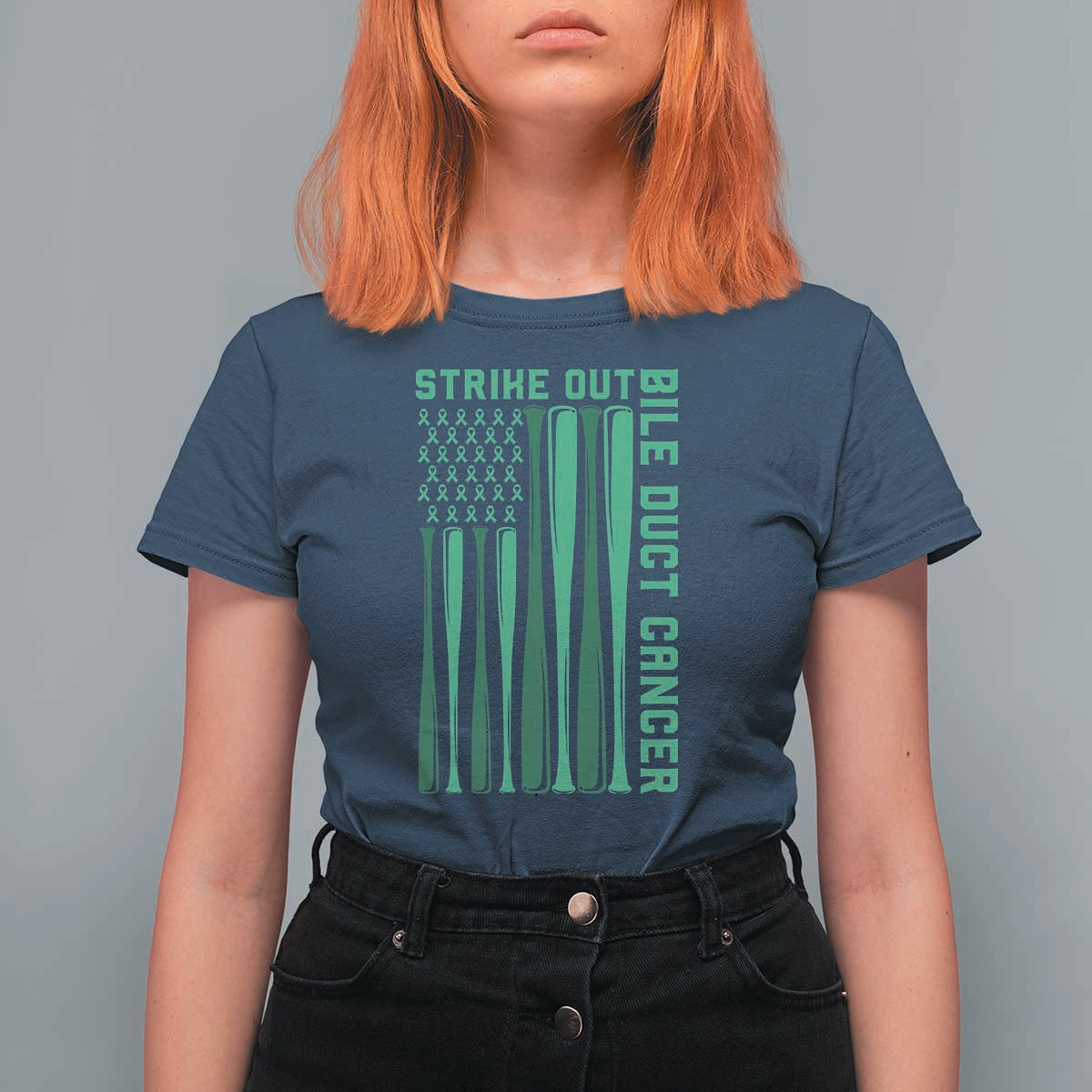 Strike Out Bile Duct Cancer T Shirt For Women Baseball American Flag Hope Gift