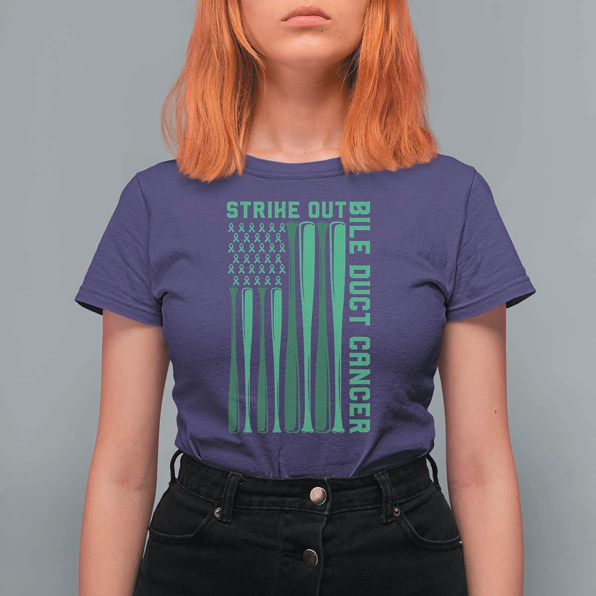 Strike Out Bile Duct Cancer T Shirt For Women Baseball American Flag Hope Gift