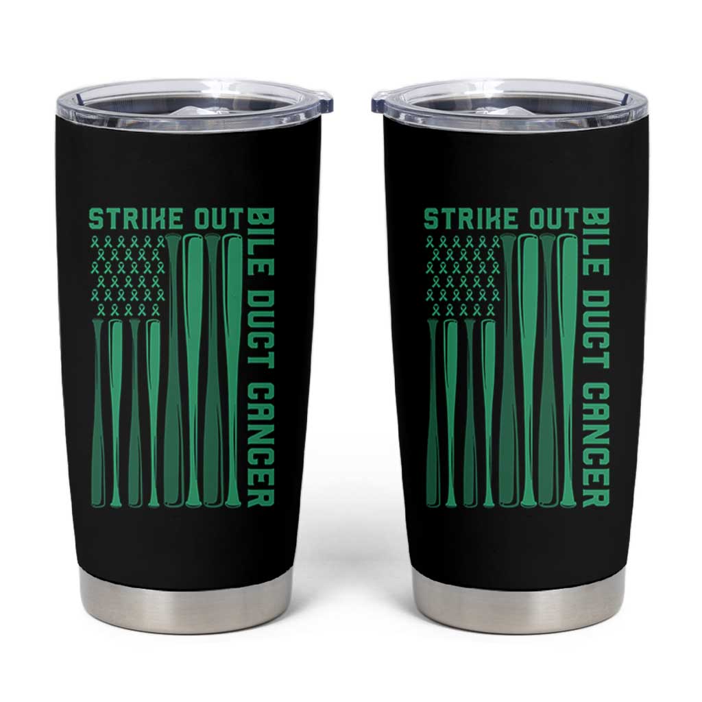 Strike Out Bile Duct Cancer Tumbler Cup Baseball American Flag Hope Gift