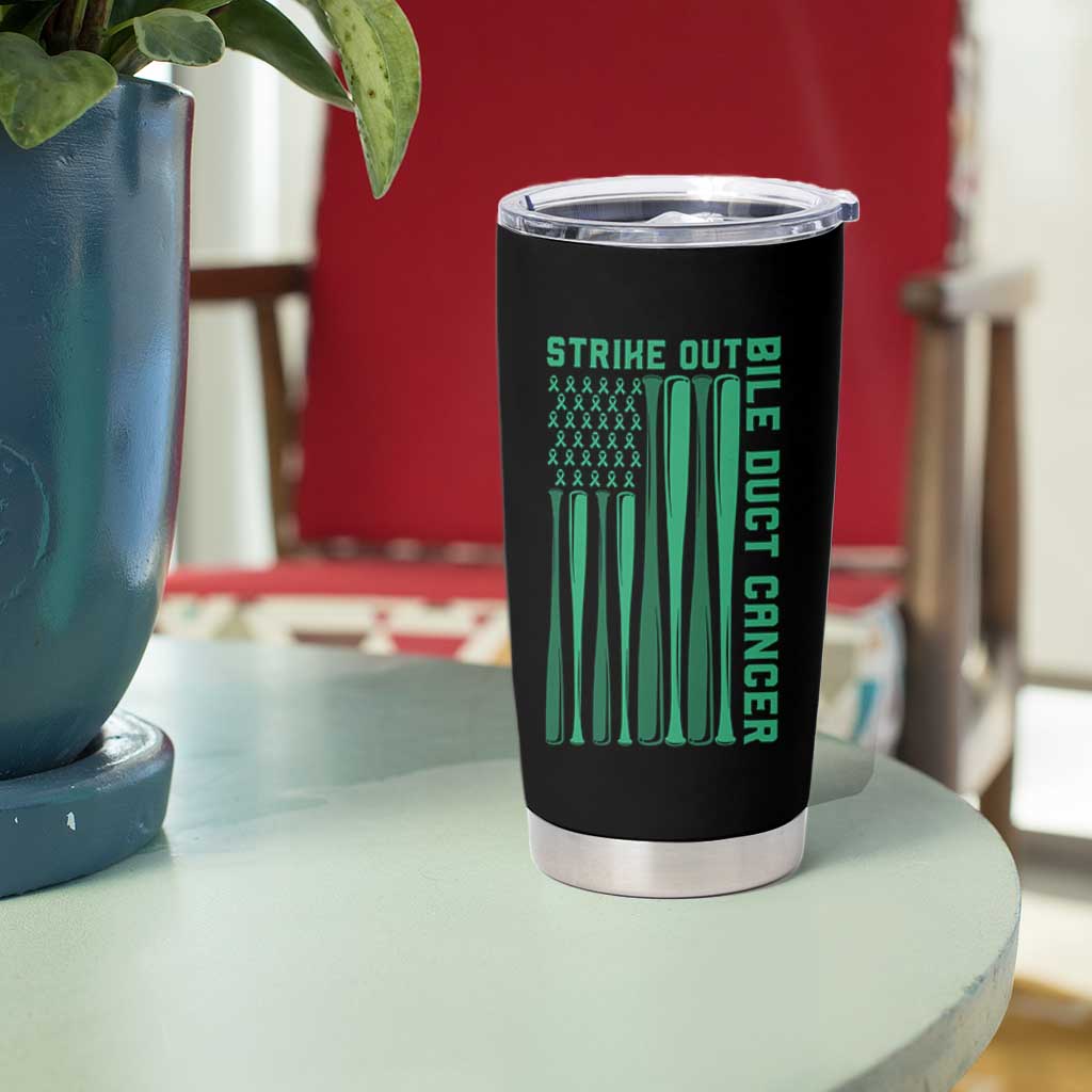 Strike Out Bile Duct Cancer Tumbler Cup Baseball American Flag Hope Gift