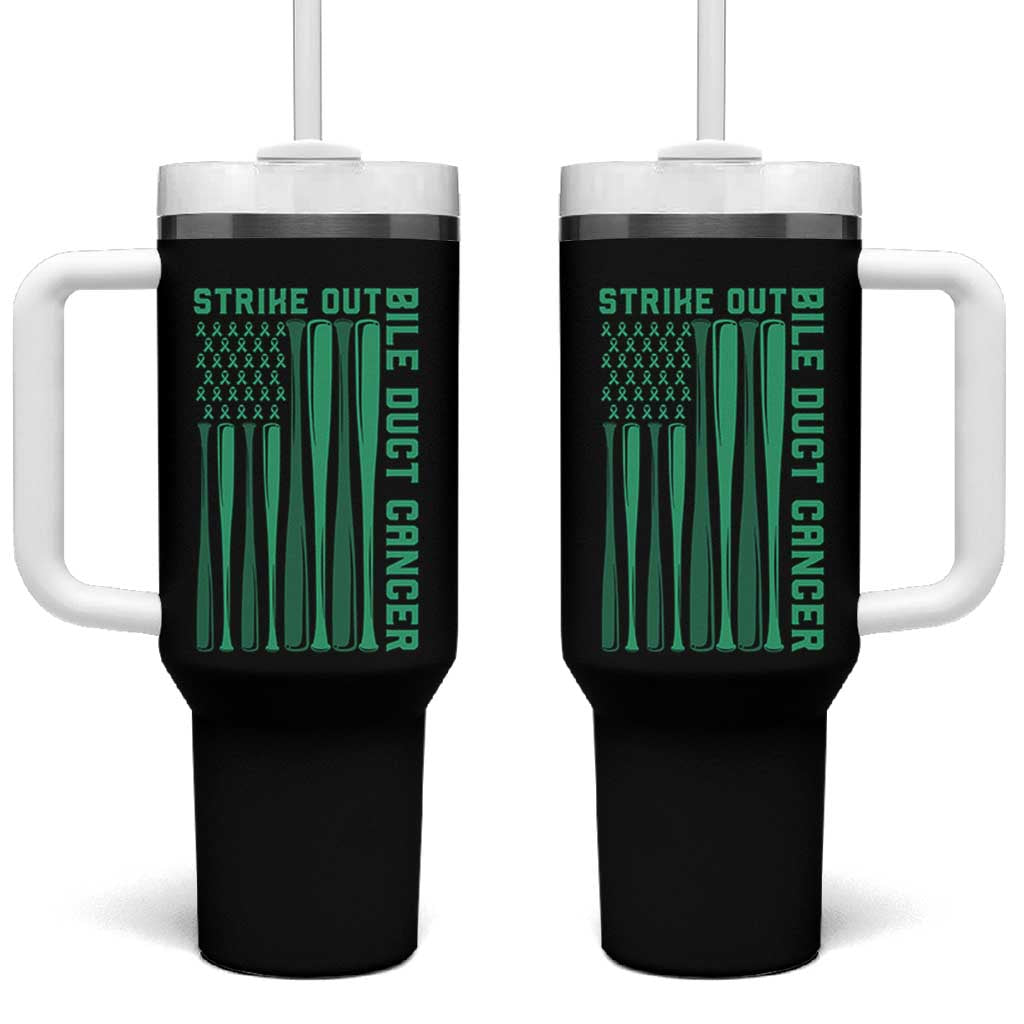 Strike Out Bile Duct Cancer Tumbler With Handle Baseball American Flag Hope Gift