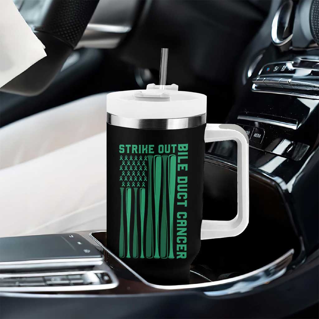 Strike Out Bile Duct Cancer Tumbler With Handle Baseball American Flag Hope Gift