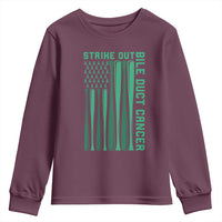 Strike Out Bile Duct Cancer Youth Sweatshirt Baseball American Flag Hope Gift