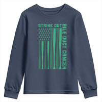 Strike Out Bile Duct Cancer Youth Sweatshirt Baseball American Flag Hope Gift