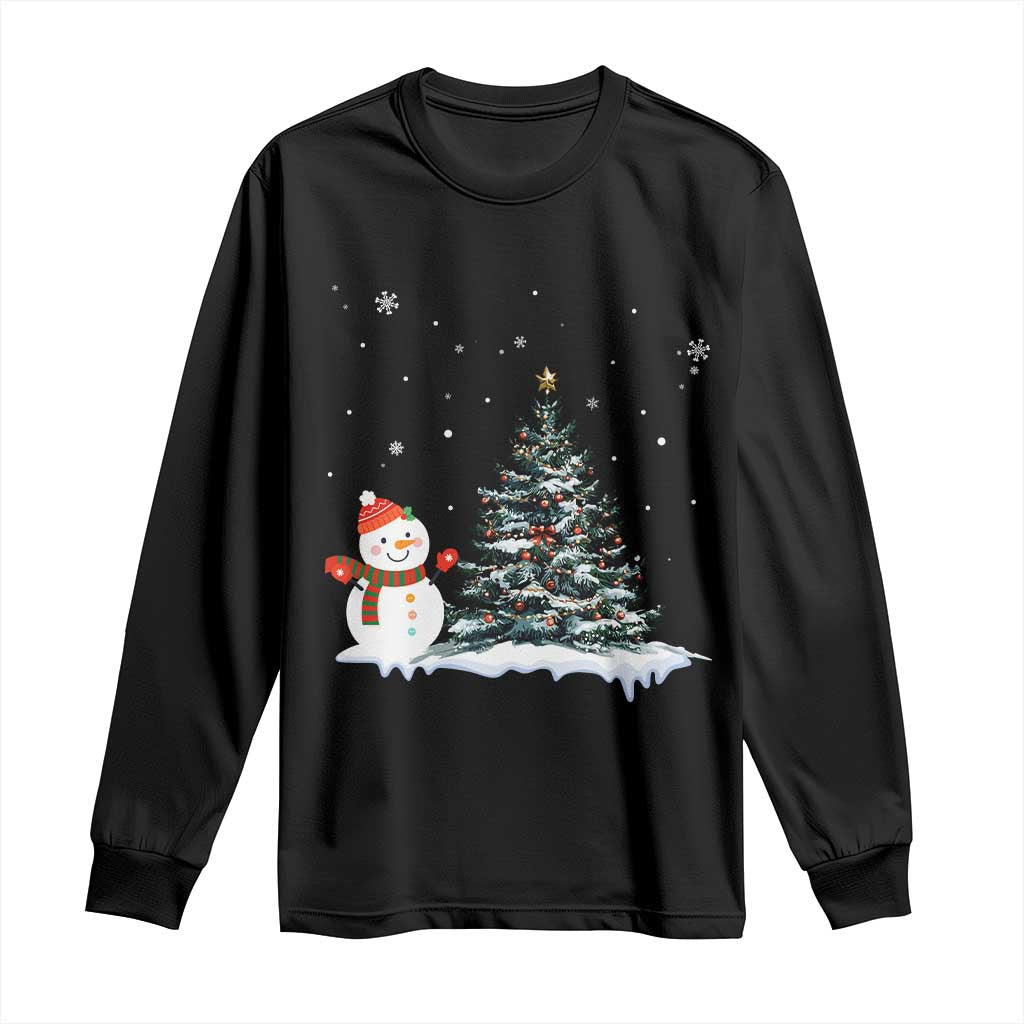 Christmas Snowman Long Sleeve Shirt Funny Snowmen With Christmas Tree - Wonder Print Shop