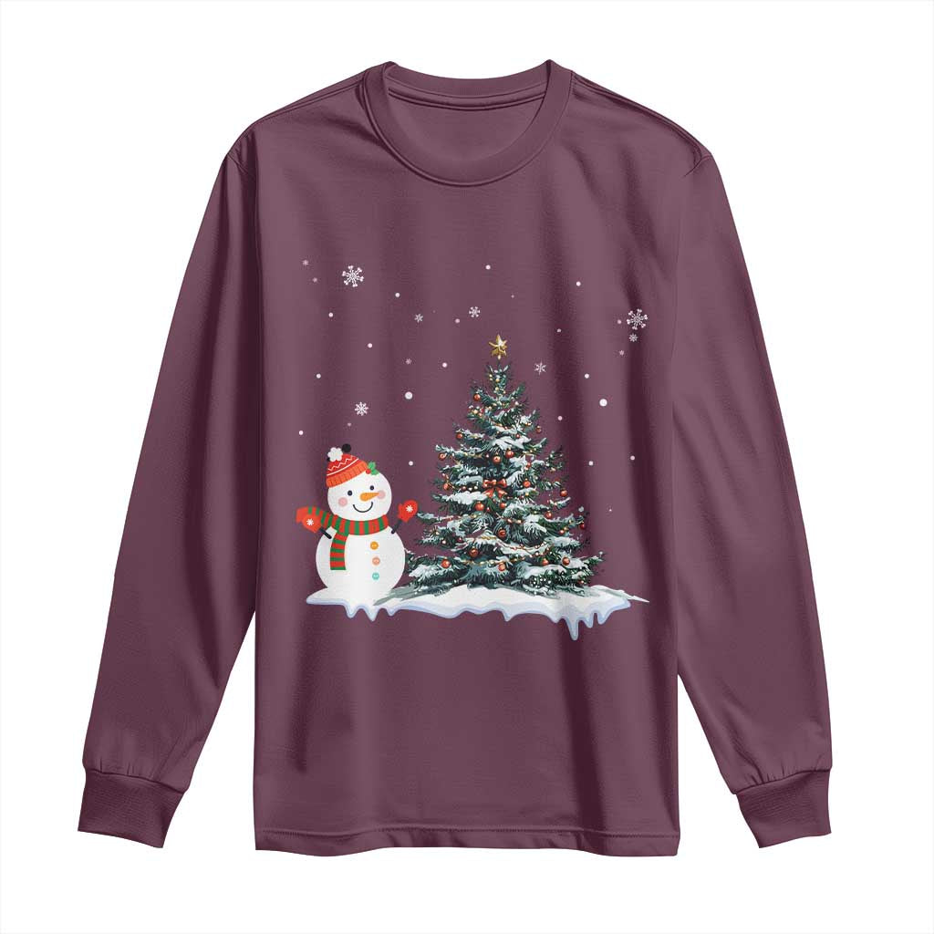 Christmas Snowman Long Sleeve Shirt Funny Snowmen With Christmas Tree - Wonder Print Shop