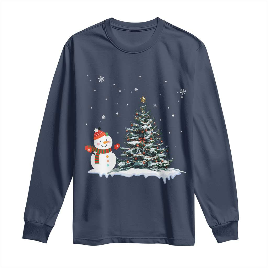 Christmas Snowman Long Sleeve Shirt Funny Snowmen With Christmas Tree - Wonder Print Shop
