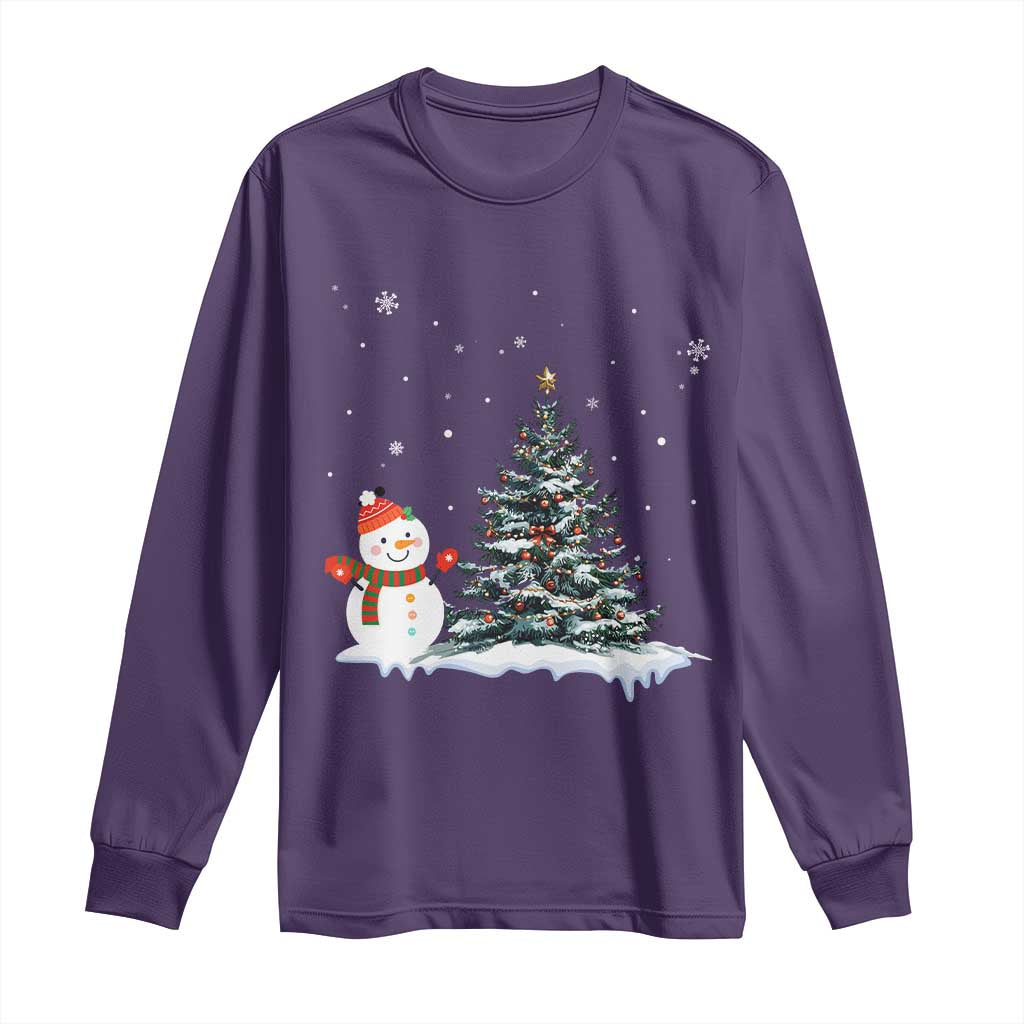 Christmas Snowman Long Sleeve Shirt Funny Snowmen With Christmas Tree - Wonder Print Shop