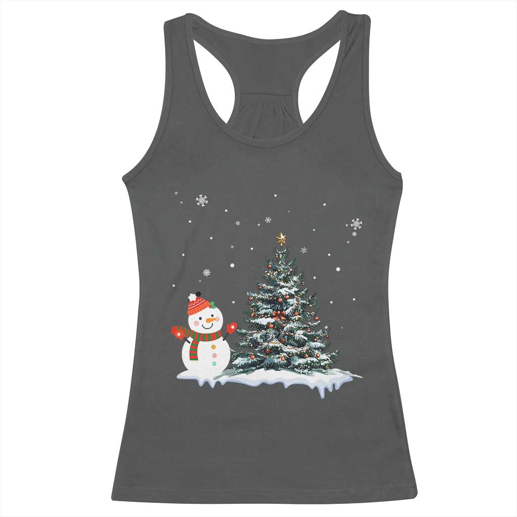 Christmas Snowman Racerback Tank Top Funny Snowmen With Christmas Tree - Wonder Print Shop