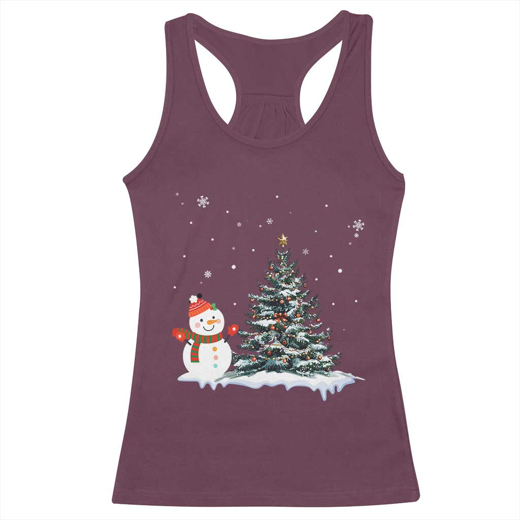 Christmas Snowman Racerback Tank Top Funny Snowmen With Christmas Tree - Wonder Print Shop