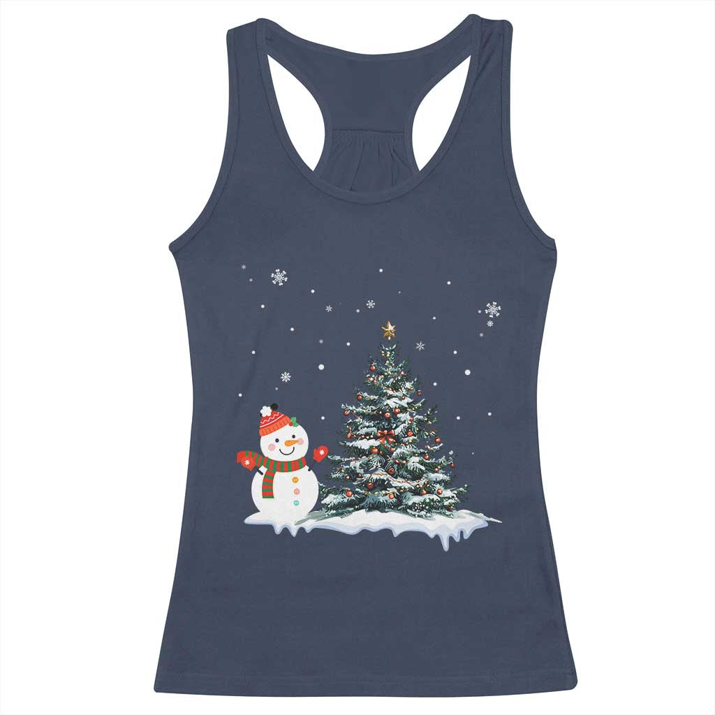 Christmas Snowman Racerback Tank Top Funny Snowmen With Christmas Tree - Wonder Print Shop