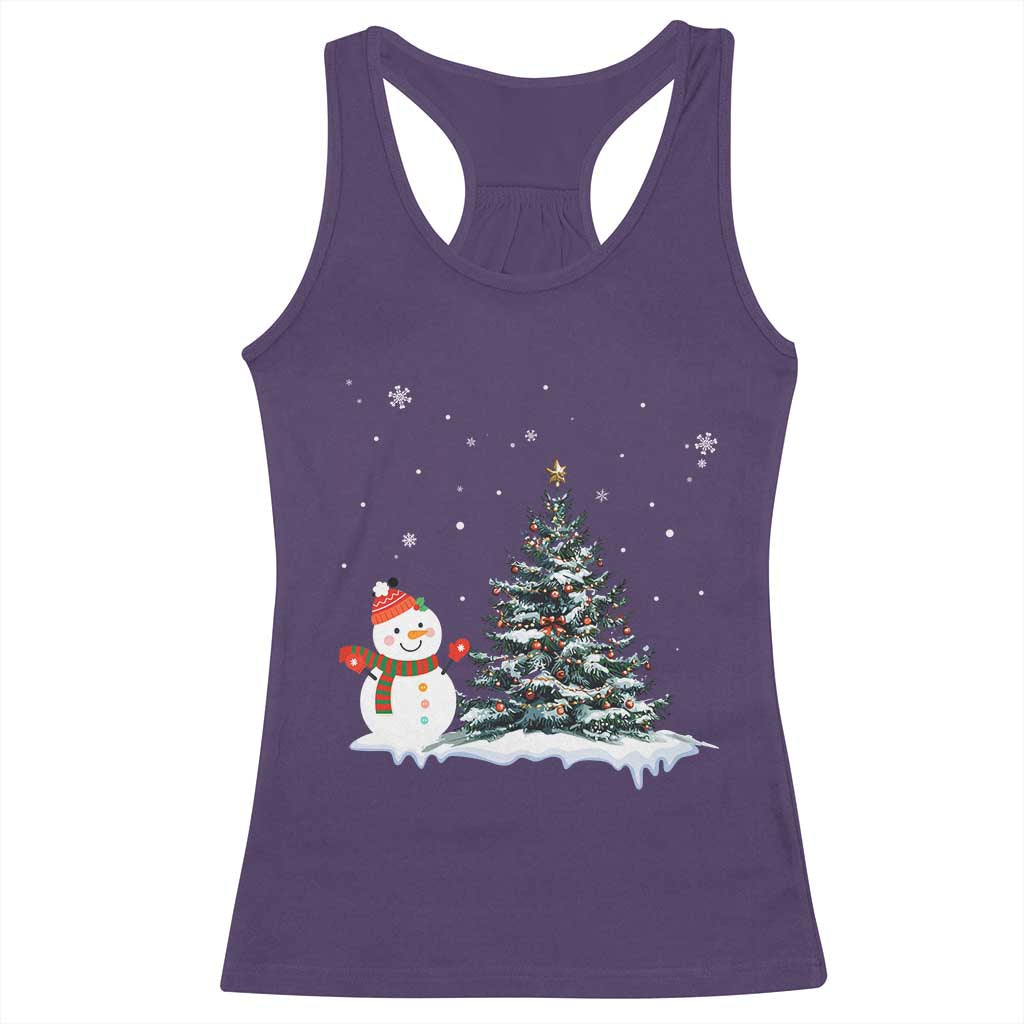 Christmas Snowman Racerback Tank Top Funny Snowmen With Christmas Tree - Wonder Print Shop
