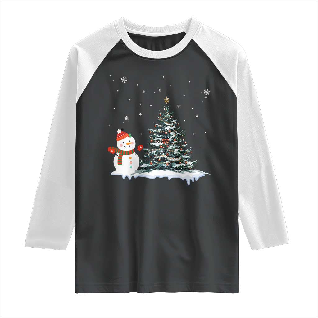 Christmas Snowman Raglan Shirt Funny Snowmen With Christmas Tree - Wonder Print Shop