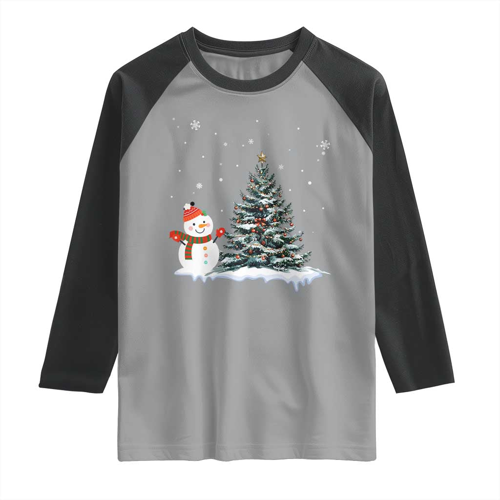 Christmas Snowman Raglan Shirt Funny Snowmen With Christmas Tree - Wonder Print Shop