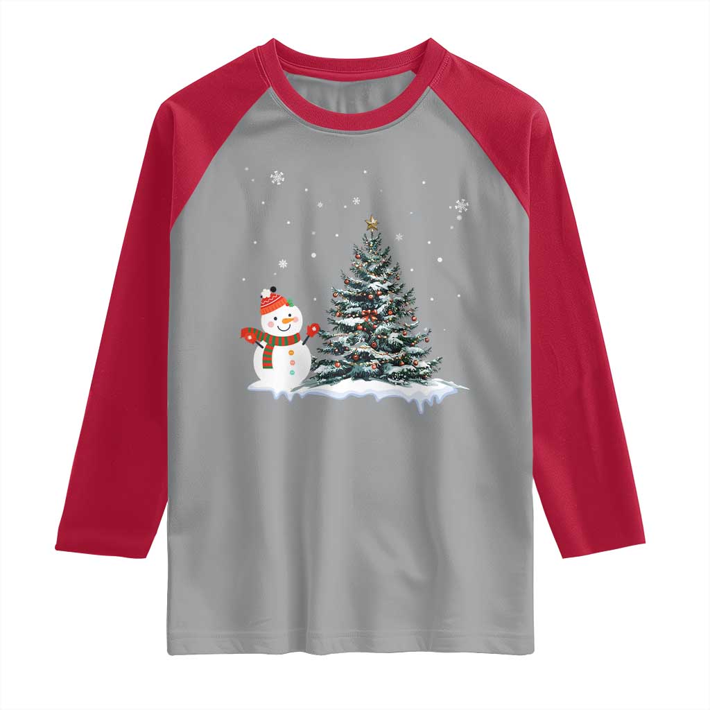 Christmas Snowman Raglan Shirt Funny Snowmen With Christmas Tree - Wonder Print Shop