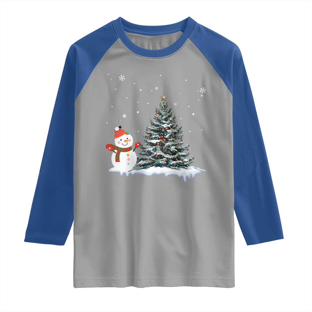 Christmas Snowman Raglan Shirt Funny Snowmen With Christmas Tree - Wonder Print Shop