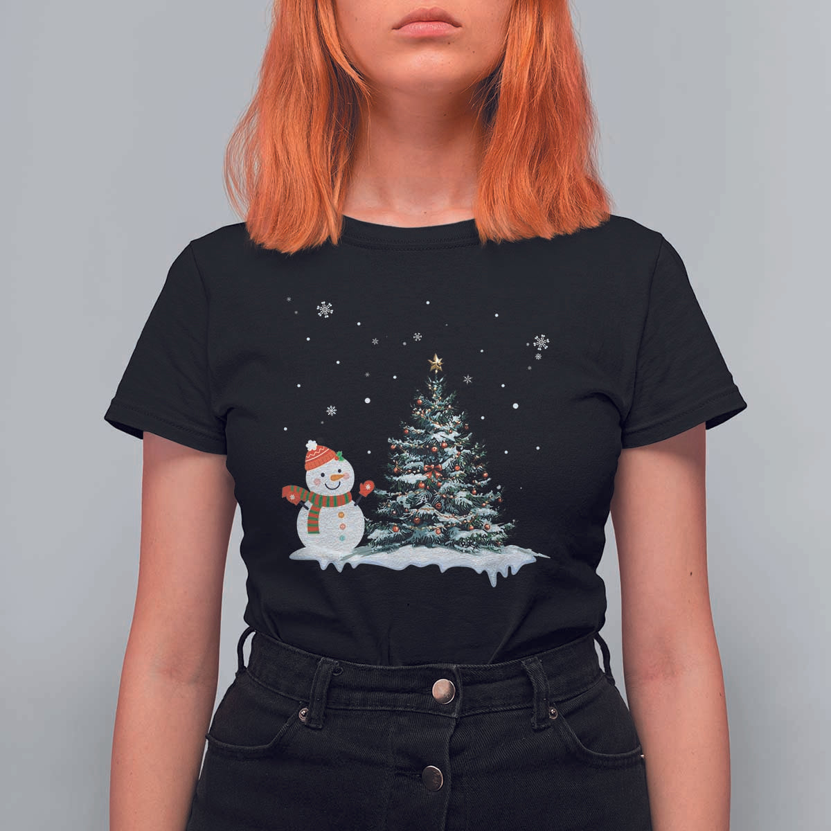 Christmas Snowman T Shirt For Women Funny Snowmen With Christmas Tree - Wonder Print Shop