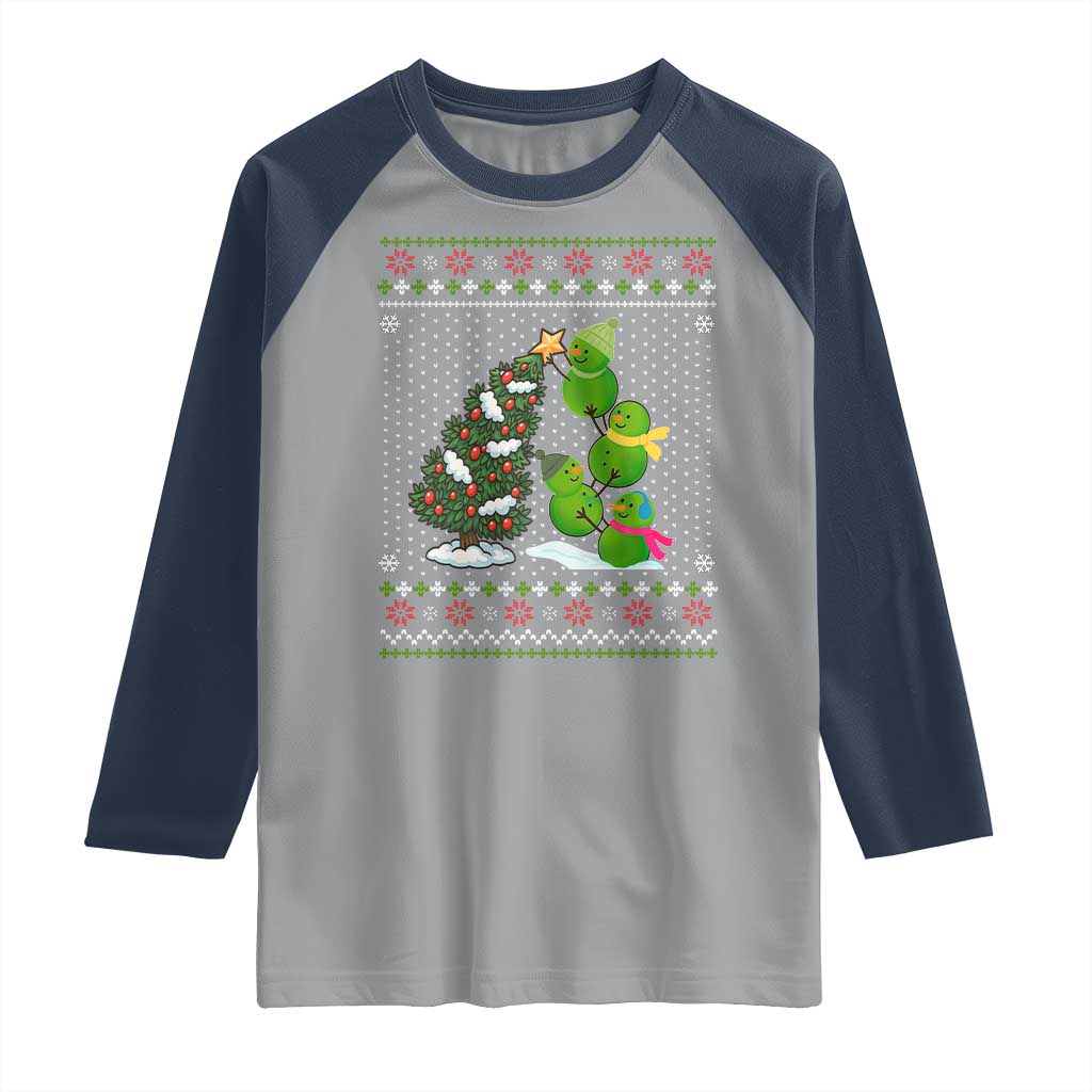 Christmas Snowman Squad Raglan Shirt Funny Holiday Snowmen With Xmas Tree - Wonder Print Shop
