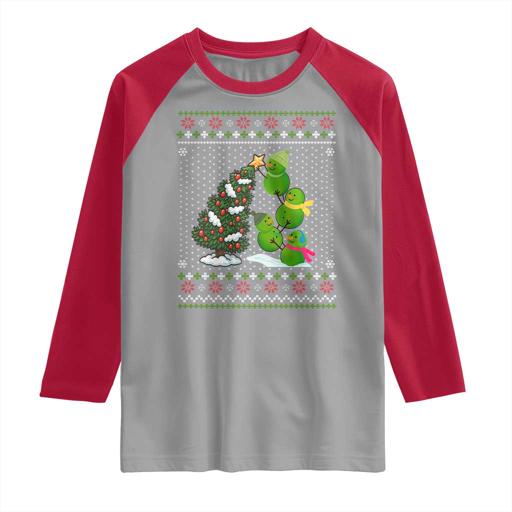 Christmas Snowman Squad Raglan Shirt Funny Holiday Snowmen With Xmas Tree - Wonder Print Shop