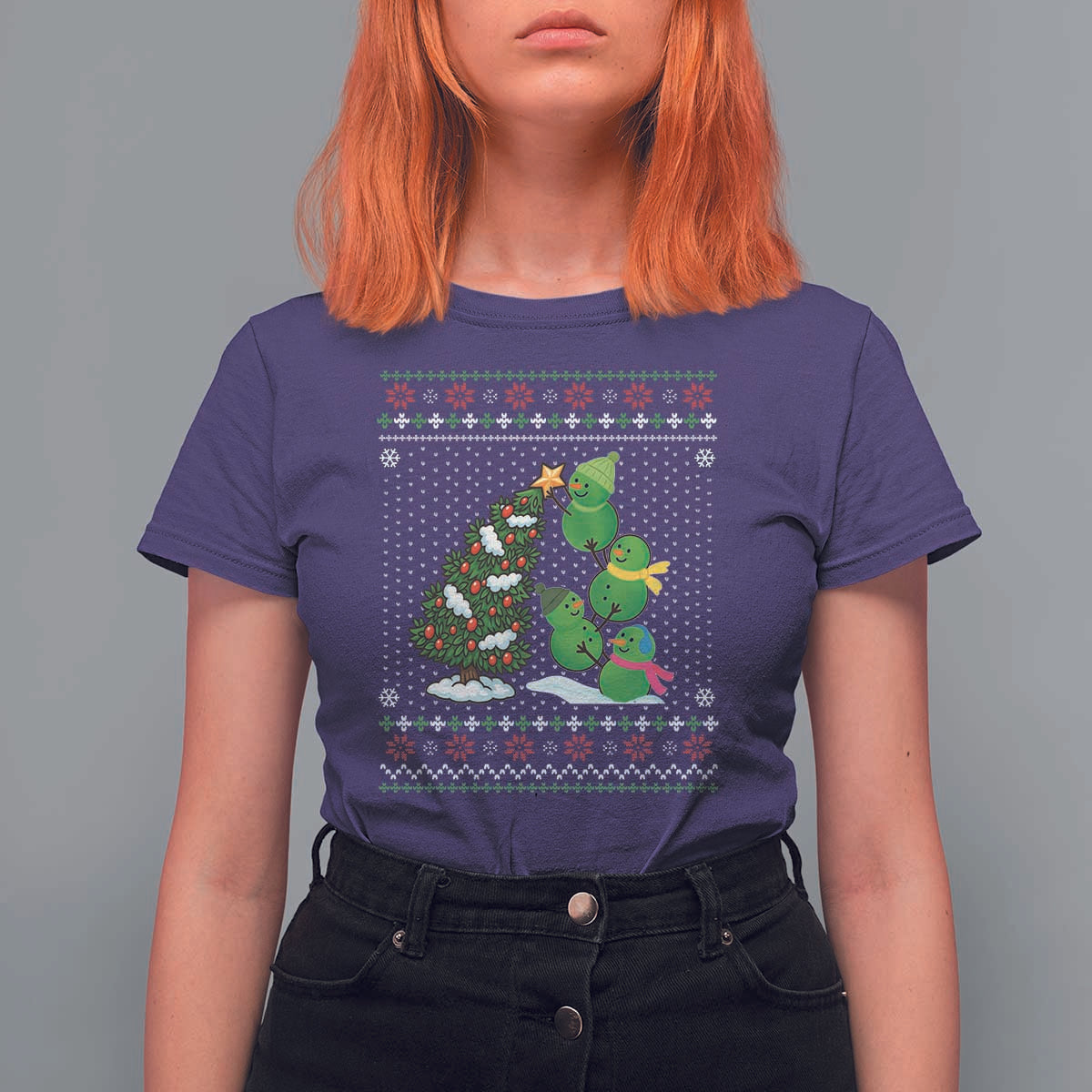 Christmas Snowman Squad T Shirt For Women Funny Holiday Snowmen With Xmas Tree - Wonder Print Shop