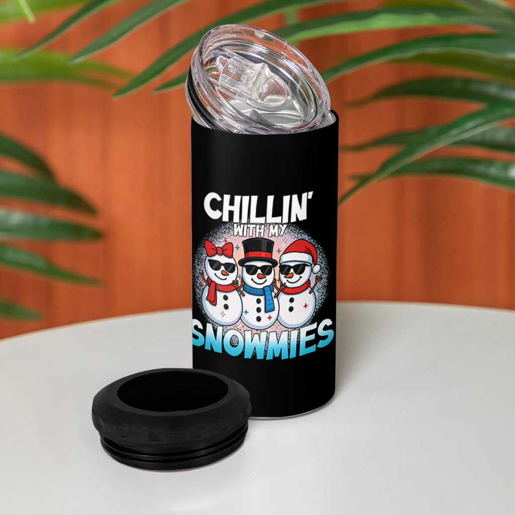 Christmas Snowman 4 in 1 Can Cooler Tumbler Chillin With My Snowmies Christmas Snowman