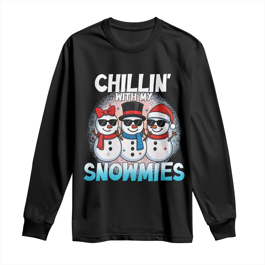 Christmas Snowman Long Sleeve Shirt Chillin With My Snowmies Christmas Snowman - Wonder Print Shop
