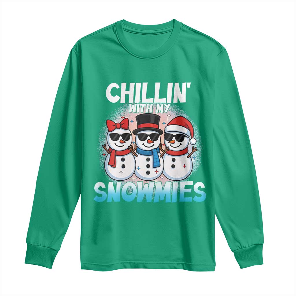 Christmas Snowman Long Sleeve Shirt Chillin With My Snowmies Christmas Snowman - Wonder Print Shop