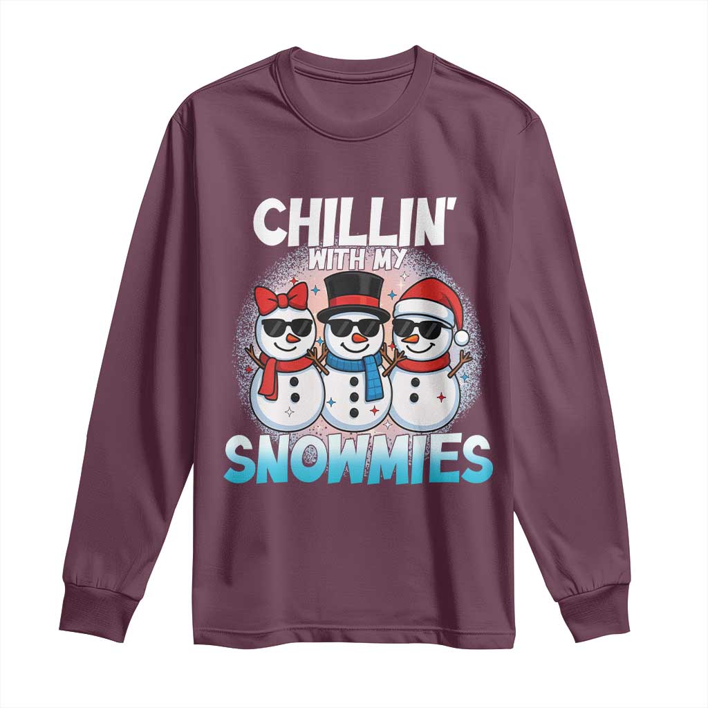 Christmas Snowman Long Sleeve Shirt Chillin With My Snowmies Christmas Snowman - Wonder Print Shop