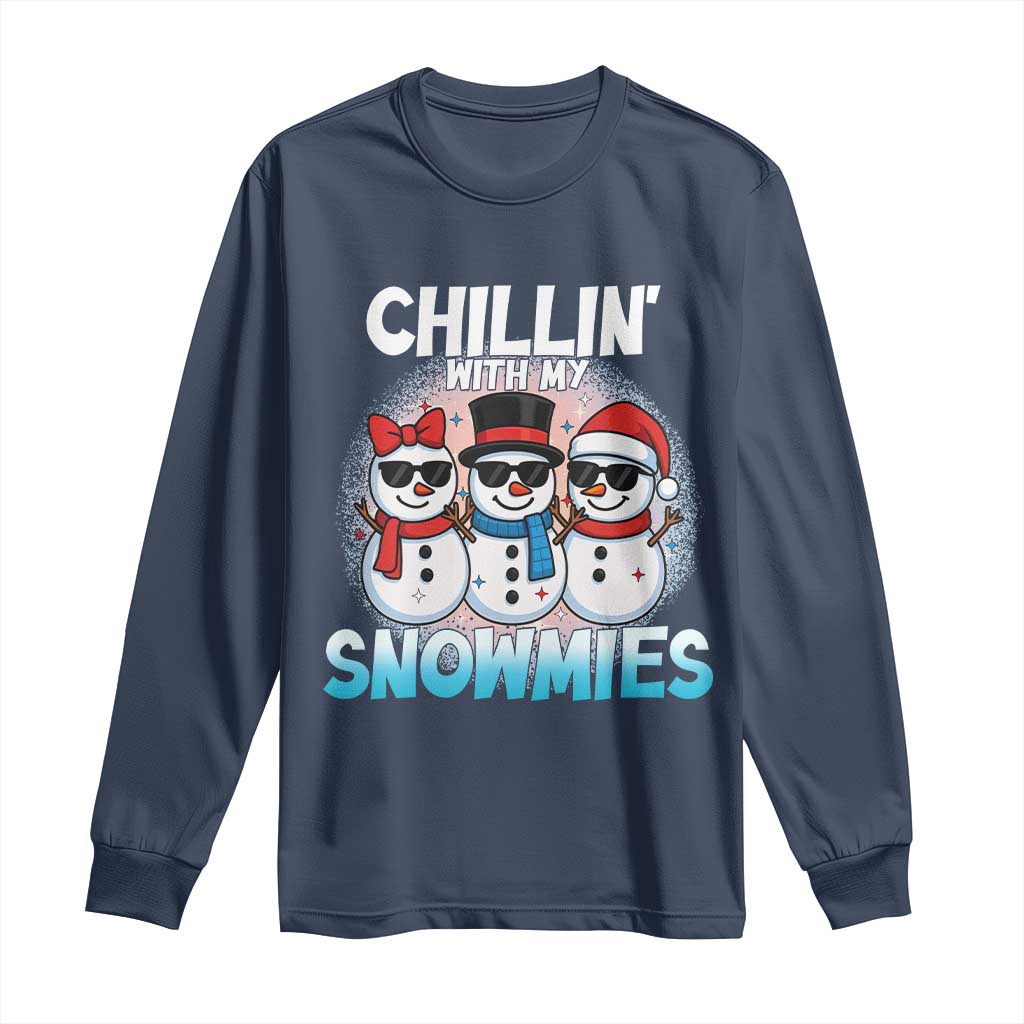 Christmas Snowman Long Sleeve Shirt Chillin With My Snowmies Christmas Snowman - Wonder Print Shop