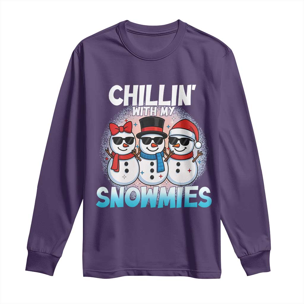 Christmas Snowman Long Sleeve Shirt Chillin With My Snowmies Christmas Snowman - Wonder Print Shop