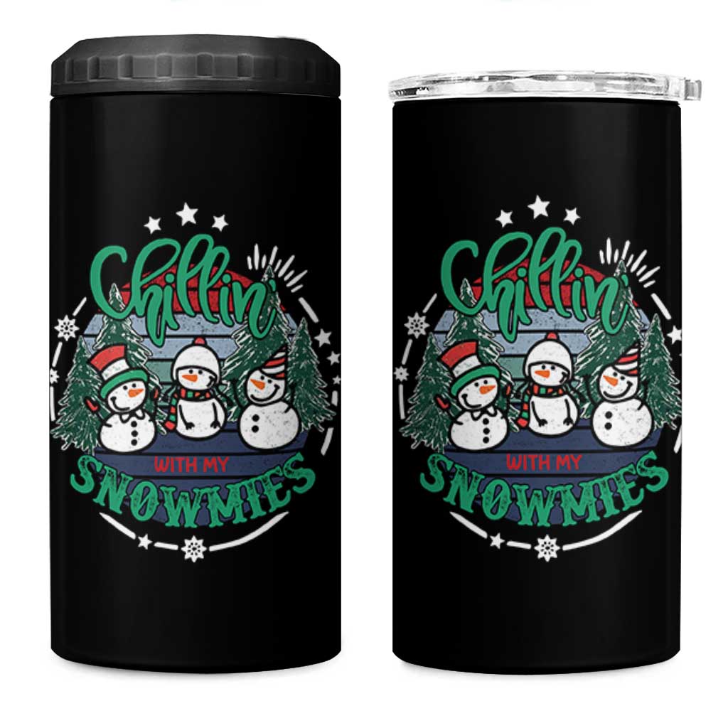 Christmas Snowman 4 in 1 Can Cooler Tumbler Chillin With My Snowmies Cute Winter
