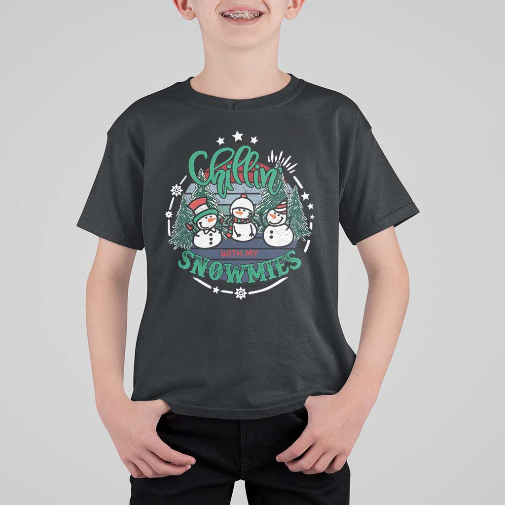 Christmas Snowman T Shirt For Kid Chillin With My Snowmies Cute Winter - Wonder Print Shop