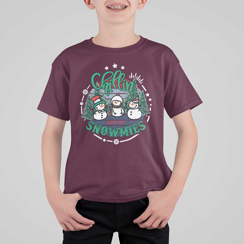 Christmas Snowman T Shirt For Kid Chillin With My Snowmies Cute Winter - Wonder Print Shop