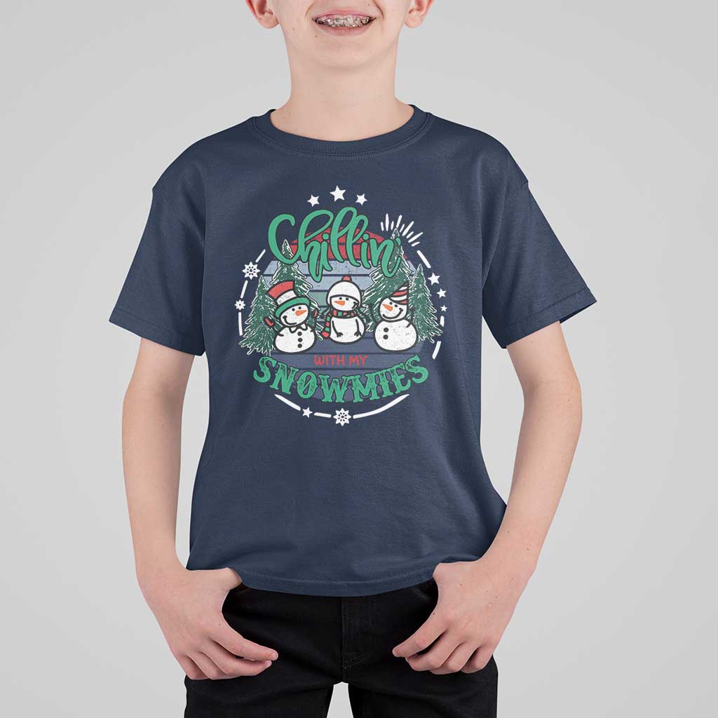 Christmas Snowman T Shirt For Kid Chillin With My Snowmies Cute Winter - Wonder Print Shop