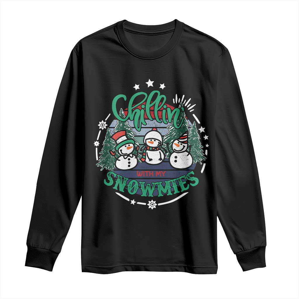 Christmas Snowman Long Sleeve Shirt Chillin With My Snowmies Cute Winter - Wonder Print Shop
