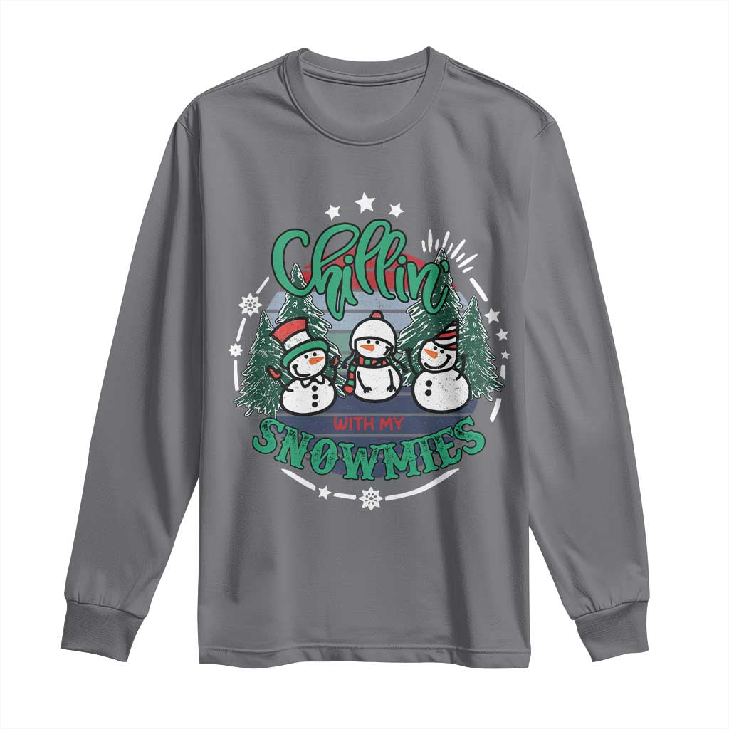 Christmas Snowman Long Sleeve Shirt Chillin With My Snowmies Cute Winter - Wonder Print Shop