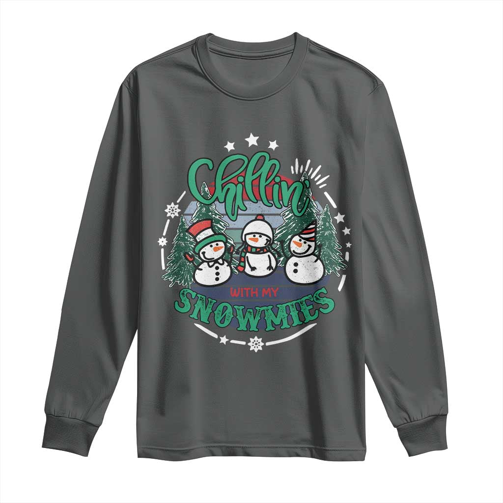 Christmas Snowman Long Sleeve Shirt Chillin With My Snowmies Cute Winter - Wonder Print Shop