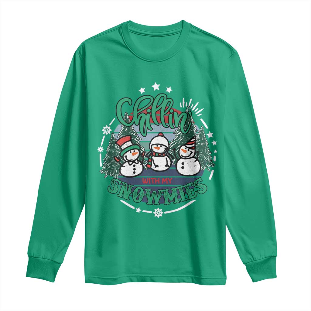 Christmas Snowman Long Sleeve Shirt Chillin With My Snowmies Cute Winter - Wonder Print Shop