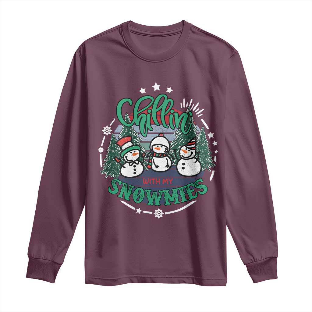 Christmas Snowman Long Sleeve Shirt Chillin With My Snowmies Cute Winter - Wonder Print Shop