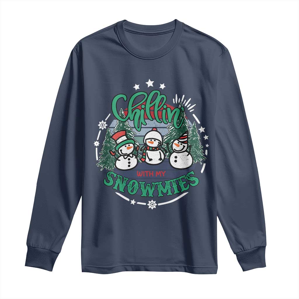Christmas Snowman Long Sleeve Shirt Chillin With My Snowmies Cute Winter - Wonder Print Shop