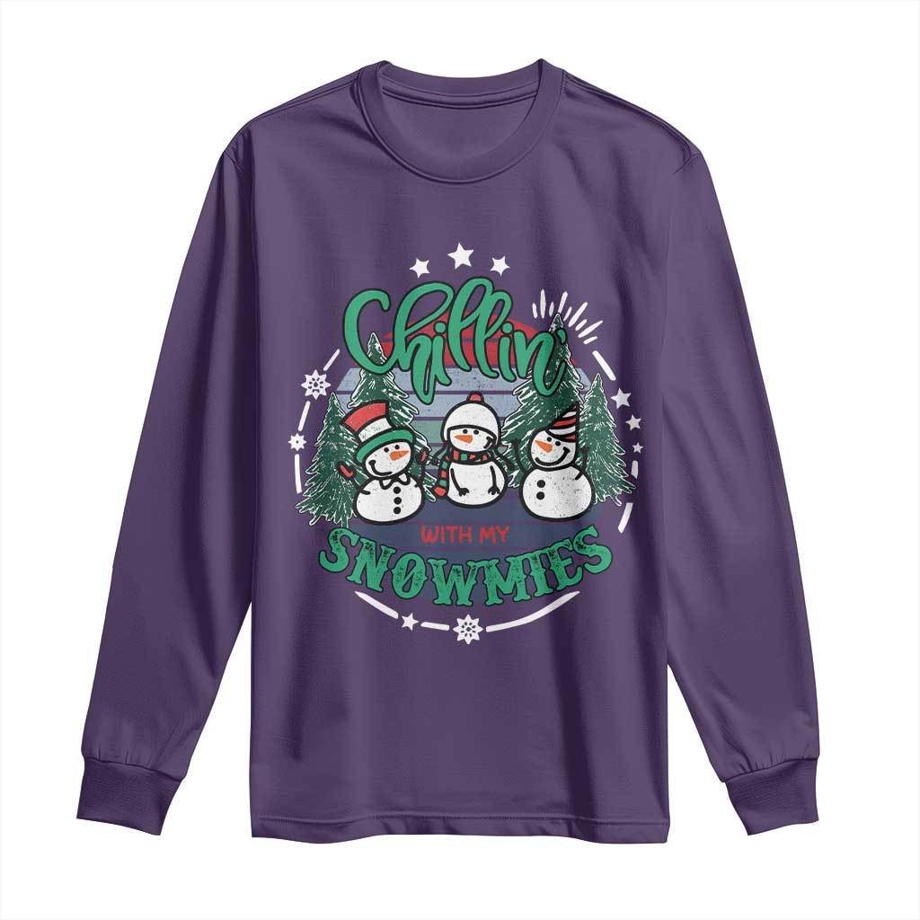 Christmas Snowman Long Sleeve Shirt Chillin With My Snowmies Cute Winter - Wonder Print Shop