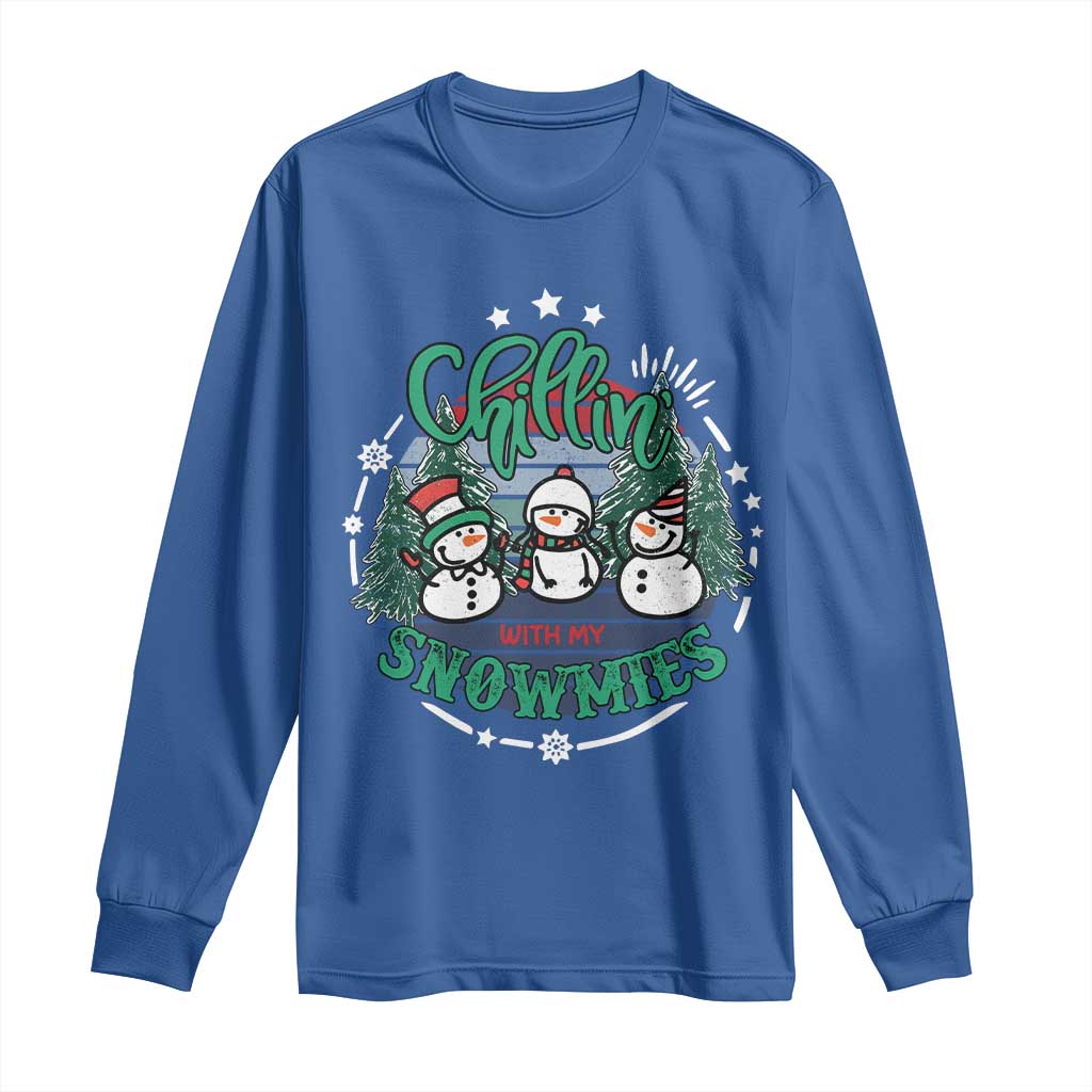 Christmas Snowman Long Sleeve Shirt Chillin With My Snowmies Cute Winter - Wonder Print Shop